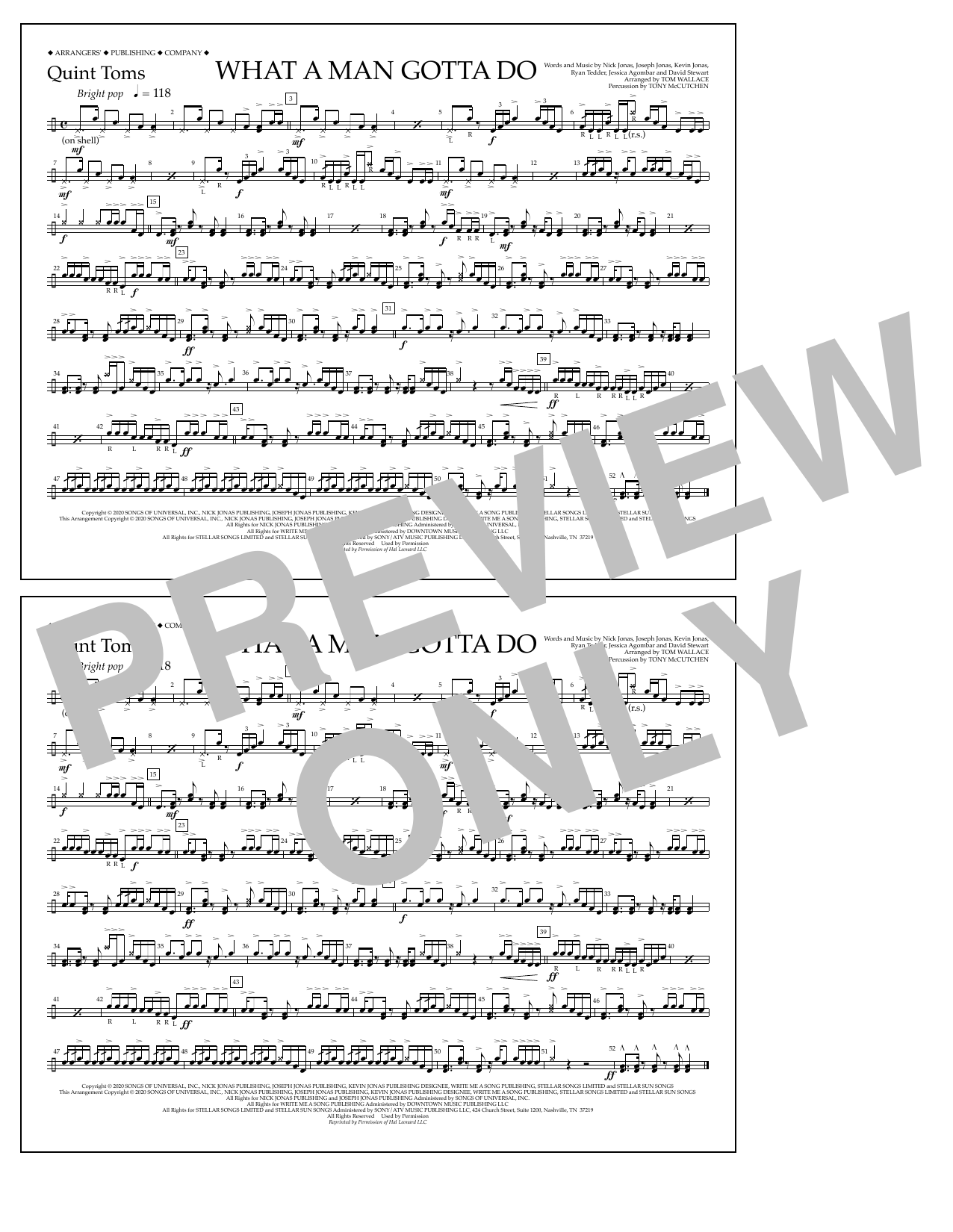 Jonas Brothers What a Man Gotta Do (arr. Tom Wallace) - Quint-Toms sheet music notes and chords arranged for Marching Band