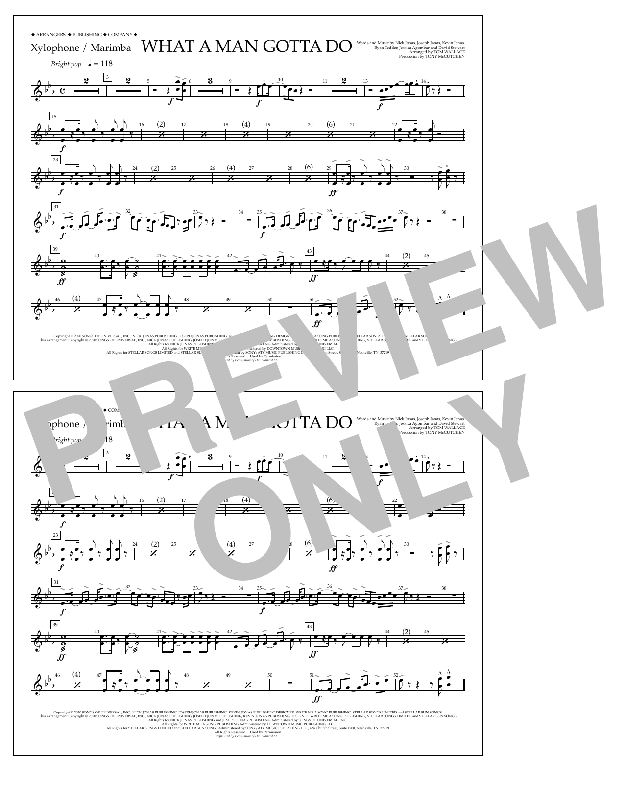 Jonas Brothers What a Man Gotta Do (arr. Tom Wallace) - Xylophone/Marimba sheet music notes and chords arranged for Marching Band