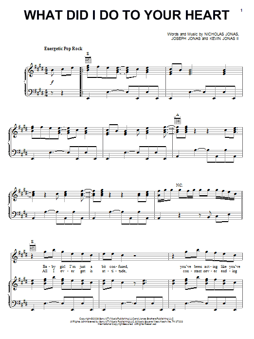 Jonas Brothers What Did I Do To Your Heart sheet music notes and chords arranged for Easy Piano