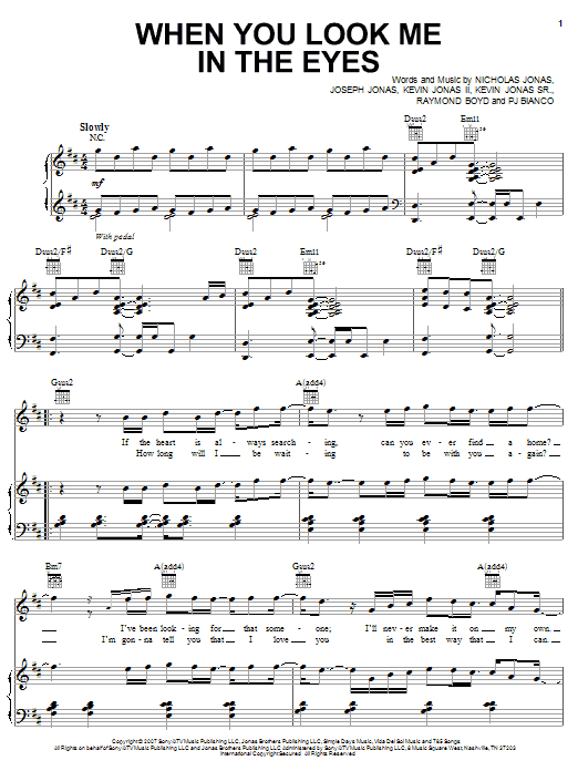 Jonas Brothers When You Look Me In The Eyes sheet music notes and chords arranged for Easy Guitar Tab