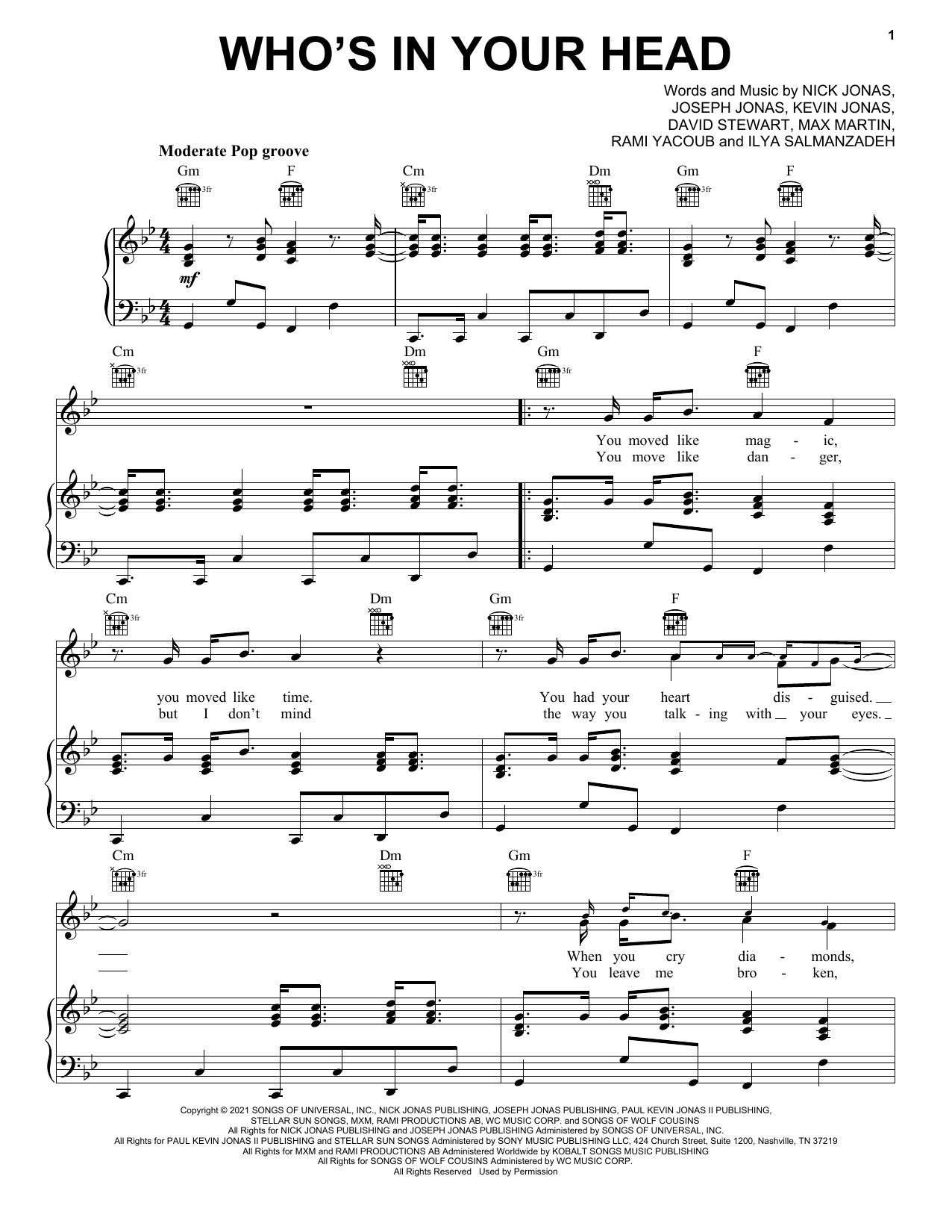 Jonas Brothers Who's In Your Head sheet music notes and chords arranged for Piano, Vocal & Guitar Chords (Right-Hand Melody)