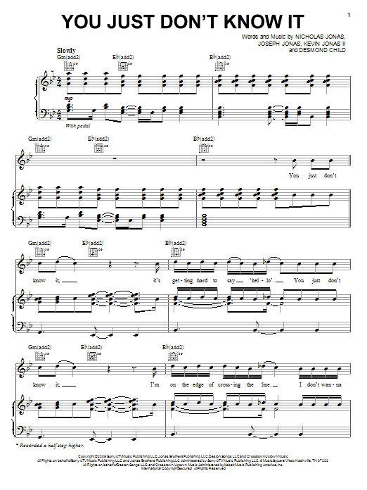 Jonas Brothers You Just Don't Know It sheet music notes and chords arranged for Piano, Vocal & Guitar Chords (Right-Hand Melody)