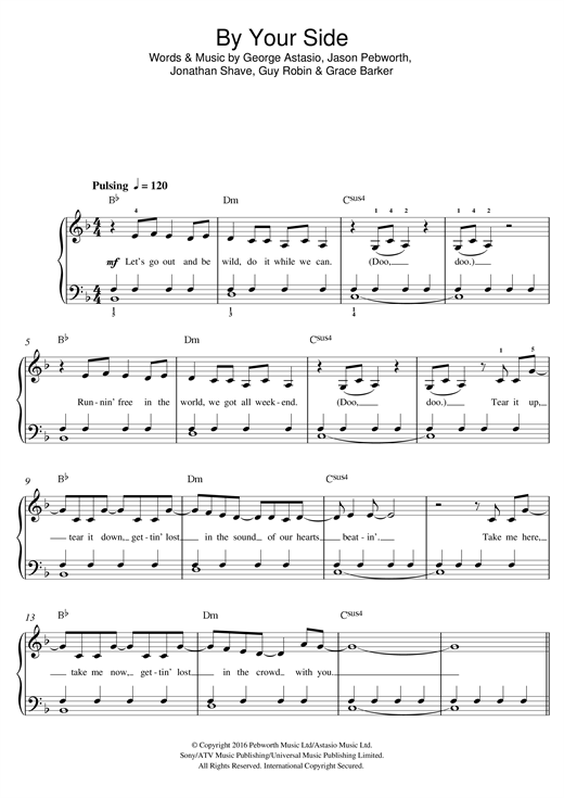 Jonas Blue By Your Side (feat. RAYE) sheet music notes and chords arranged for Beginner Piano