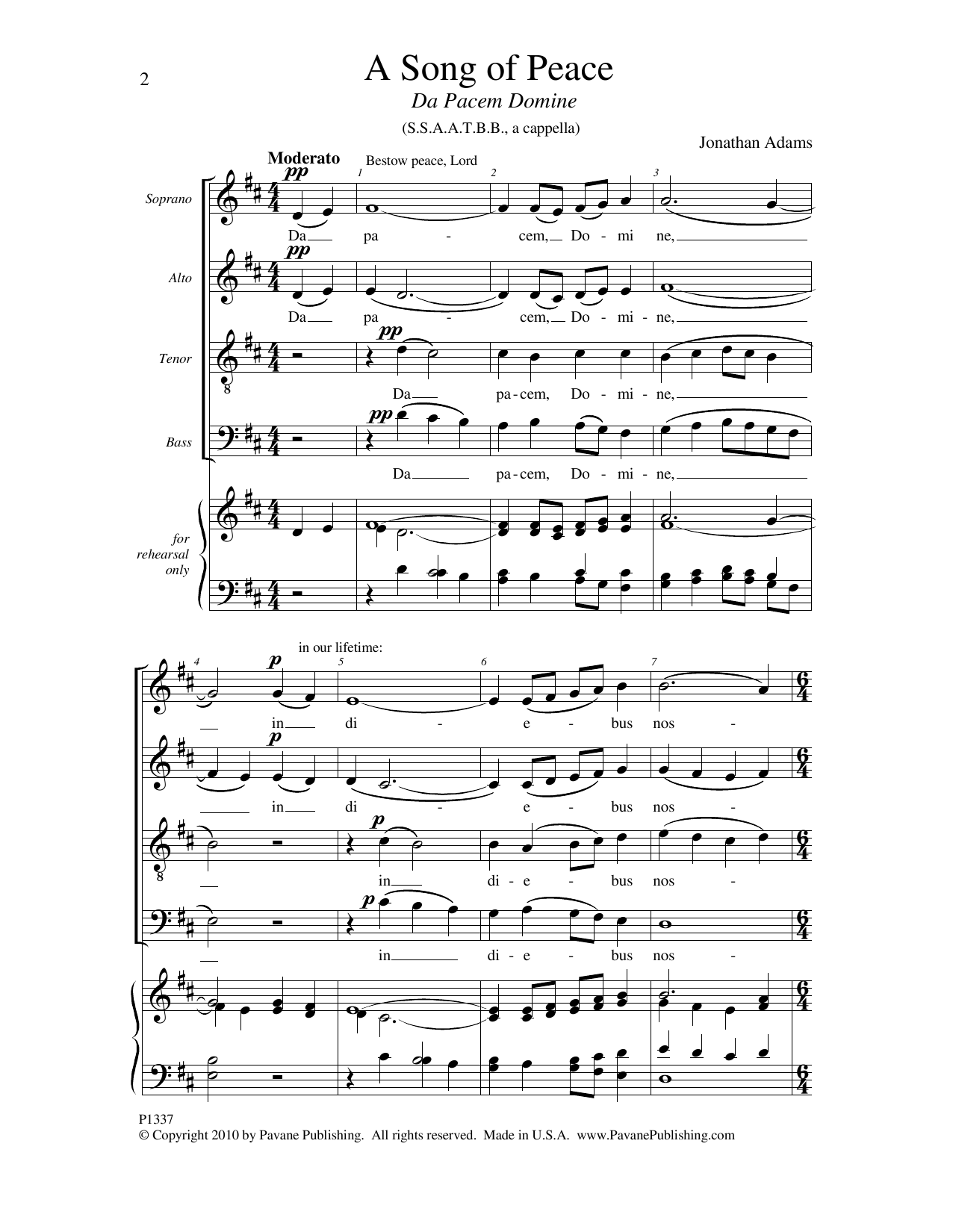 Jonathan Adams A Song Of Peace (Da Pacem Domine) sheet music notes and chords arranged for SATB Choir