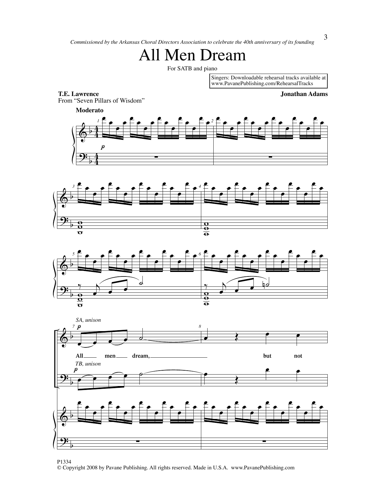 Jonathan Adams All Men Dream sheet music notes and chords arranged for SATB Choir