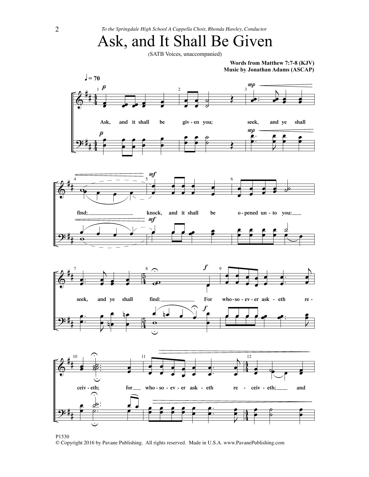 Jonathan Adams Ask And It Shall Be Given sheet music notes and chords arranged for SATB Choir