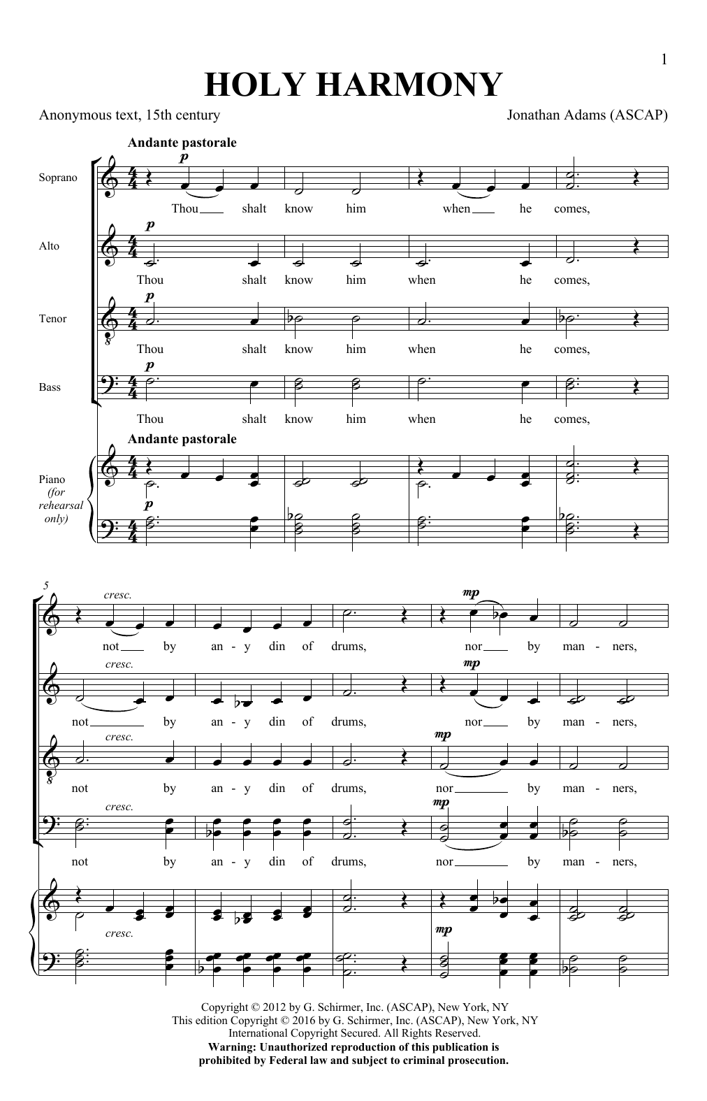 Jonathan Adams Holy Harmony sheet music notes and chords arranged for SATB Choir