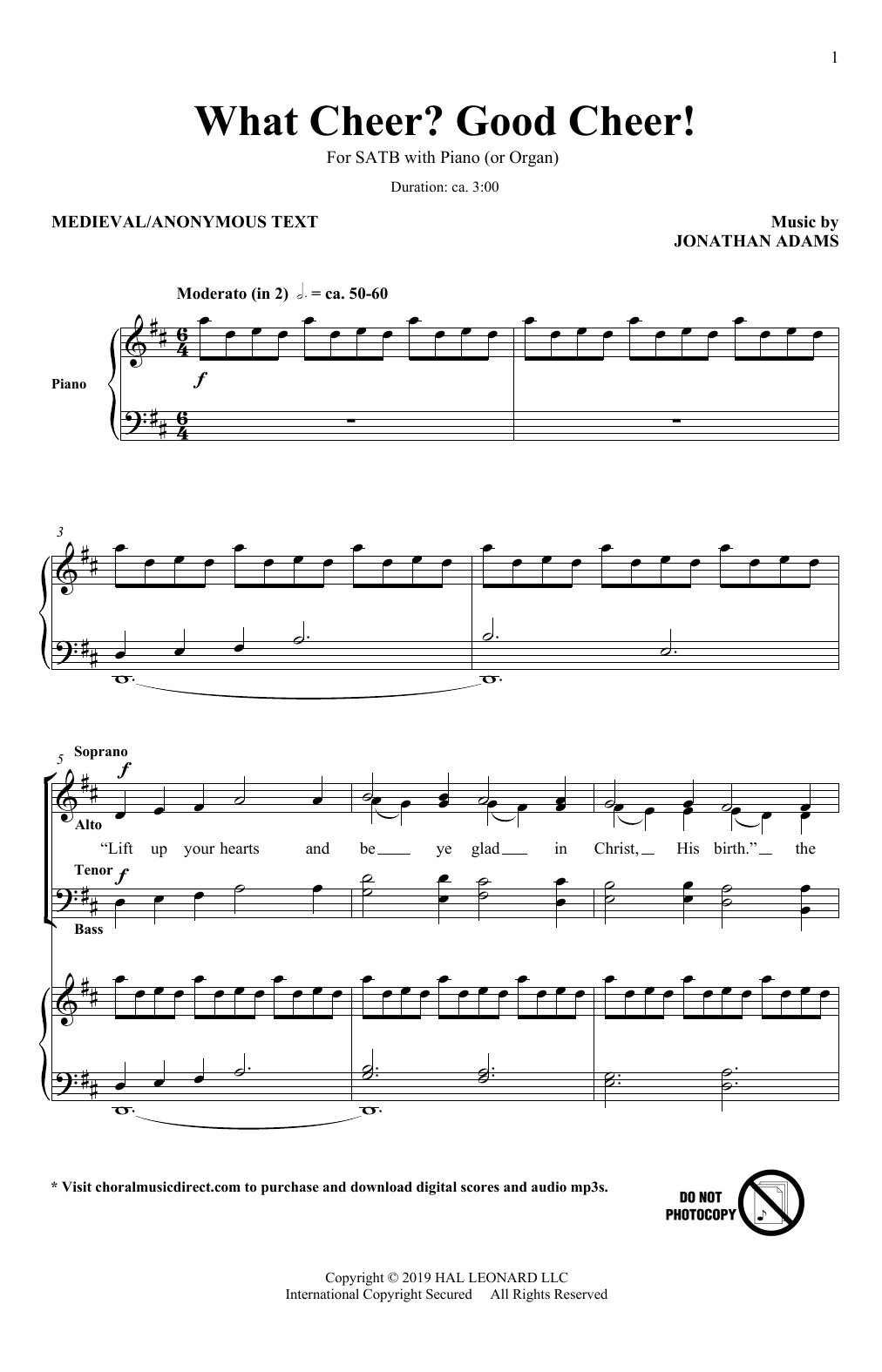 Jonathan Adams What Cheer? Good Cheer! sheet music notes and chords arranged for SATB Choir