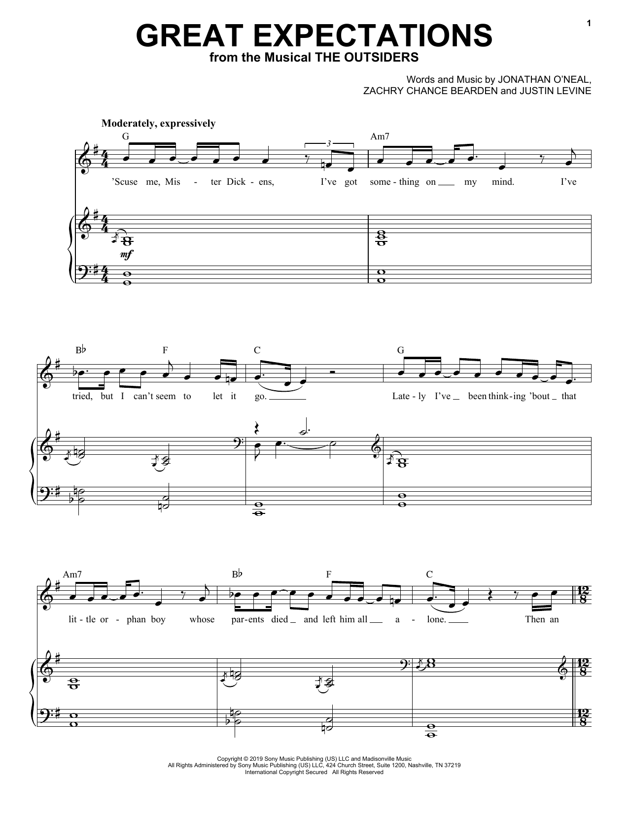 Jonathan Clay, Zach Chance & Justin Levine Great Expectations (from The Outsiders) sheet music notes and chords arranged for Piano & Vocal