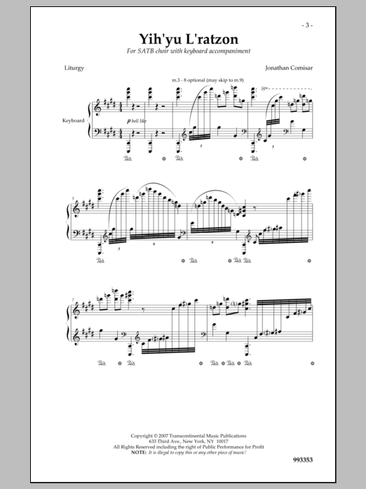 Jonathan Comisar Yih'yu L'ratzon sheet music notes and chords arranged for SATB Choir