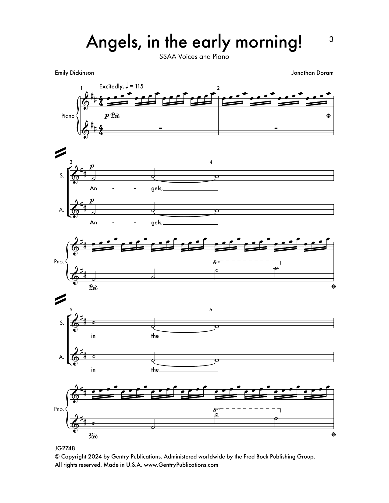 Jonathan Doram Angels In The Morning sheet music notes and chords arranged for Choir