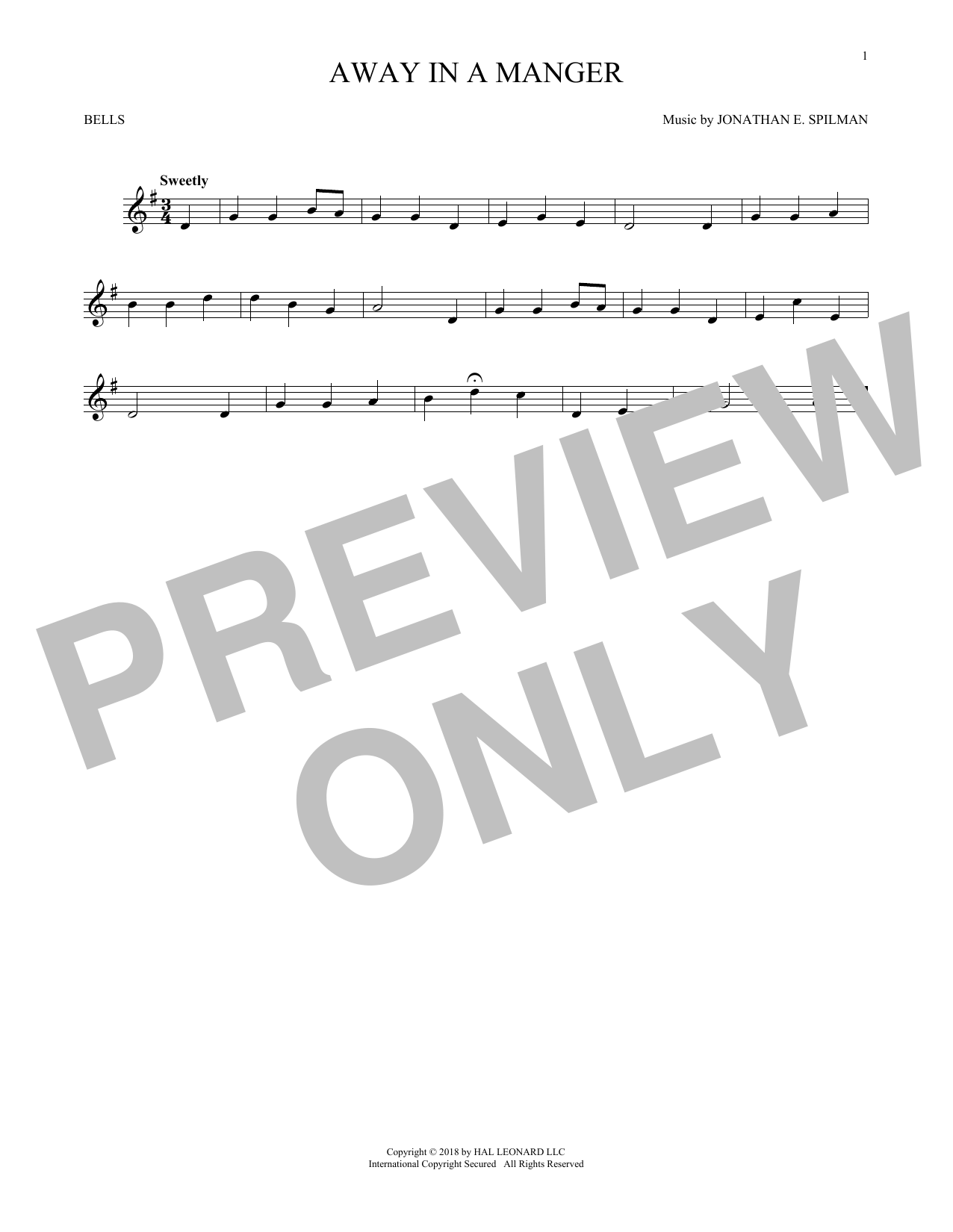 Jonathan E. Spilman Away In A Manger sheet music notes and chords arranged for Bells Solo