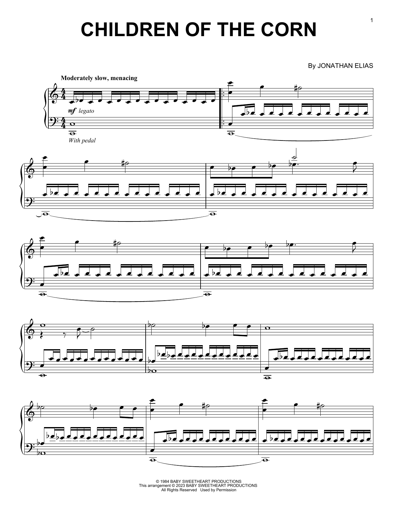 Jonathan Elias Children Of The Corn sheet music notes and chords arranged for Piano Solo