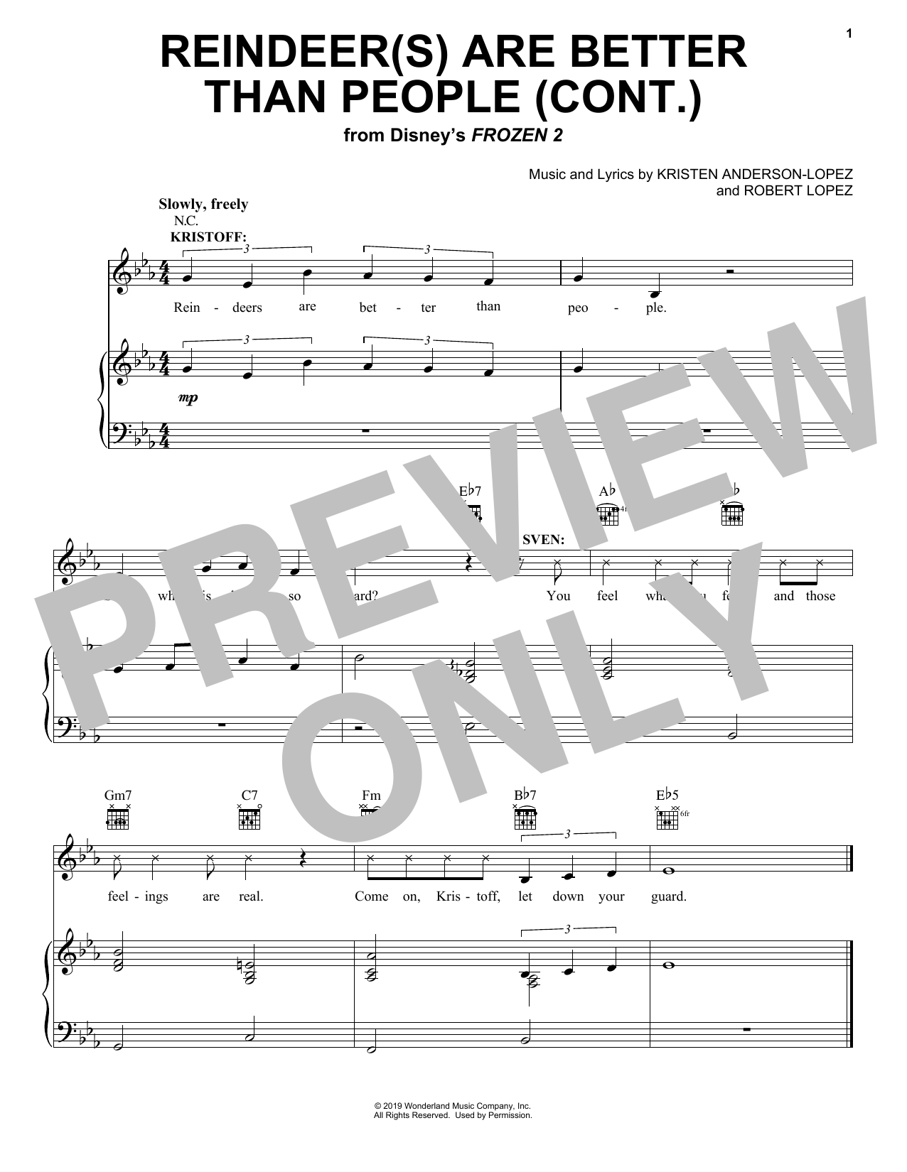 Jonathan Groff Reindeer(s) Are Better Than People (Cont.) (from Disney's Frozen 2) sheet music notes and chords arranged for Piano, Vocal & Guitar Chords (Right-Hand Melody)