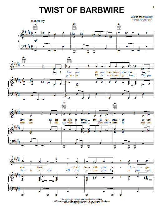 Jonathan Jackson Twist Of Barbwire sheet music notes and chords arranged for Piano, Vocal & Guitar Chords (Right-Hand Melody)