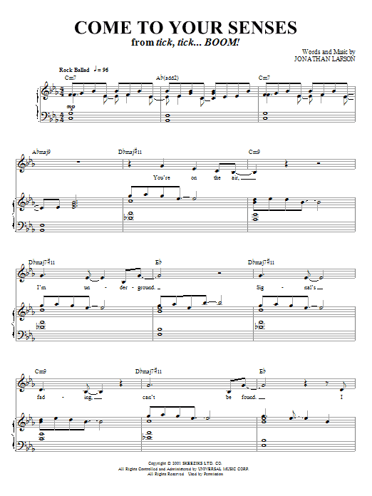 Jonathan Larson Come To Your Senses (from tick, tick... BOOM!) sheet music notes and chords arranged for Piano & Vocal