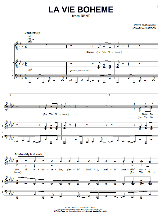 Jonathan Larson La Vie Boheme sheet music notes and chords arranged for Lead Sheet / Fake Book