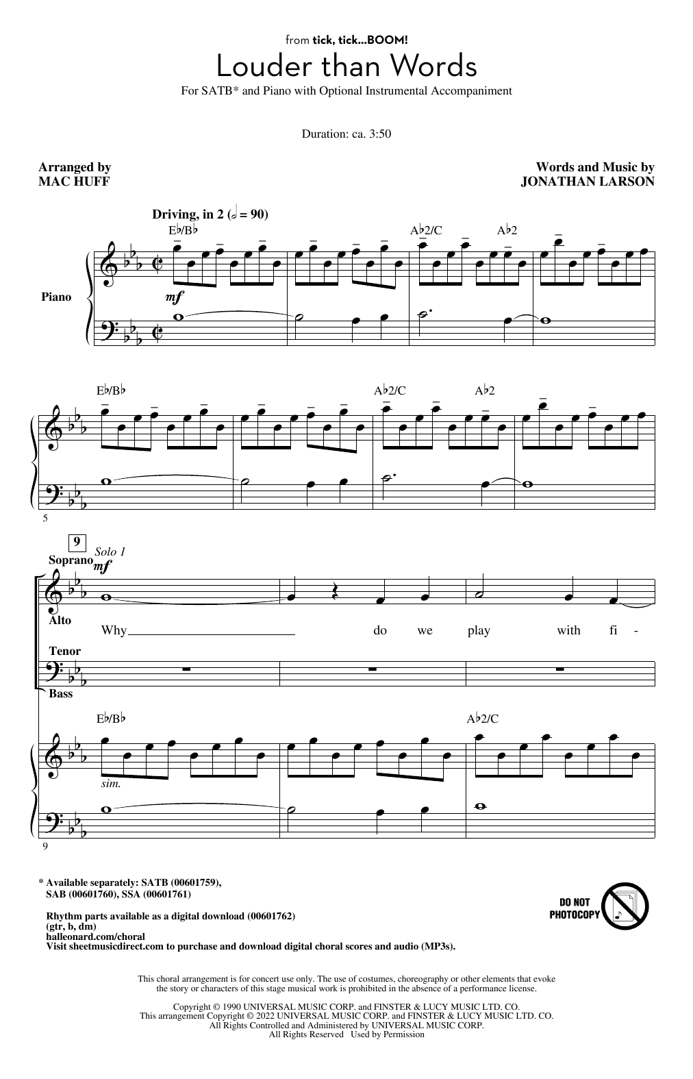Jonathan Larson Louder Than Words (from tick, tick... BOOM!) (arr. Mac Huff) sheet music notes and chords arranged for SAB Choir