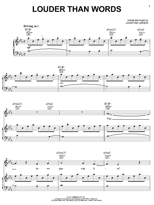 Jonathan Larson Louder Than Words (from tick, tick... BOOM!) sheet music notes and chords arranged for Piano, Vocal & Guitar Chords (Right-Hand Melody)