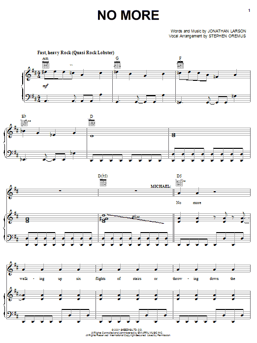Jonathan Larson No More (from tick, tick... BOOM!) sheet music notes and chords arranged for Piano, Vocal & Guitar Chords (Right-Hand Melody)