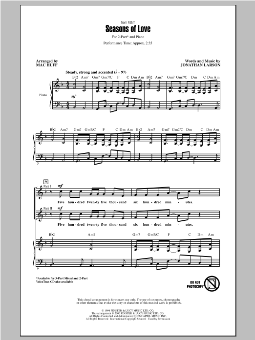 Jonathan Larson Seasons Of Love (from Rent) (arr. Mac Huff) sheet music notes and chords arranged for 3-Part Mixed Choir