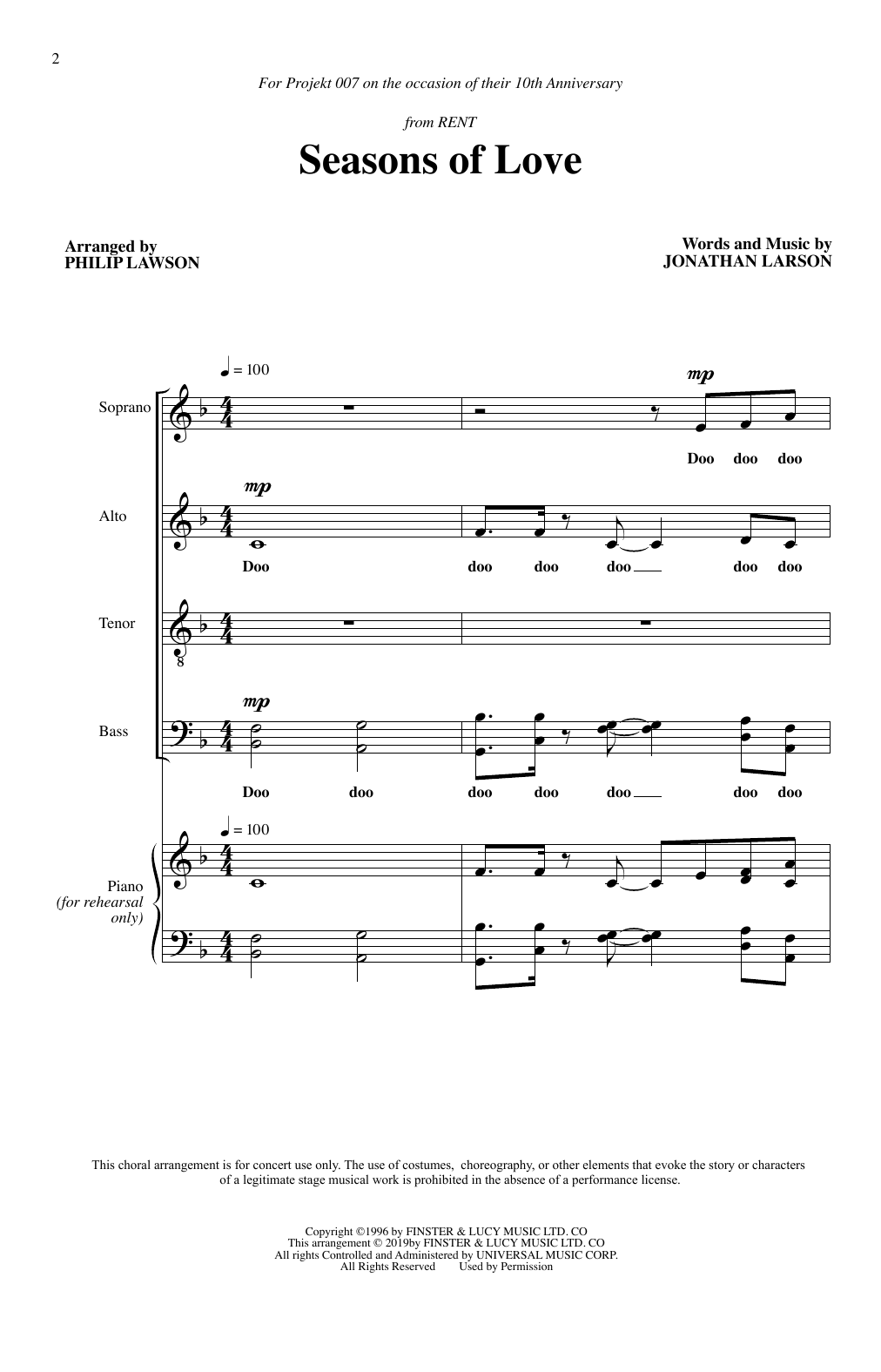 Jonathan Larson Seasons Of Love (from Rent) (arr. Philip Lawson) sheet music notes and chords arranged for SATB Choir