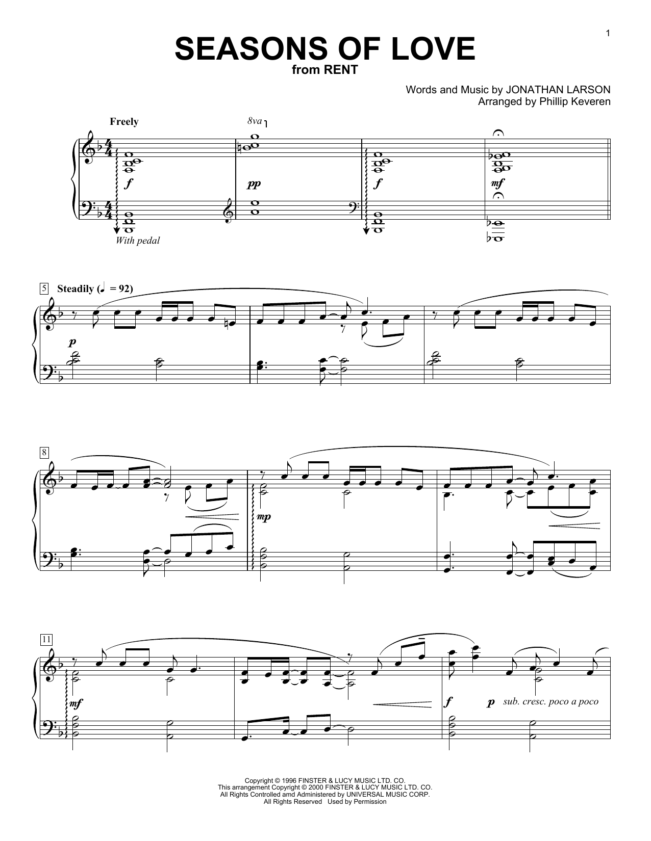 Jonathan Larson Seasons Of Love (from Rent) (arr. Phillip Keveren) sheet music notes and chords arranged for Piano Solo