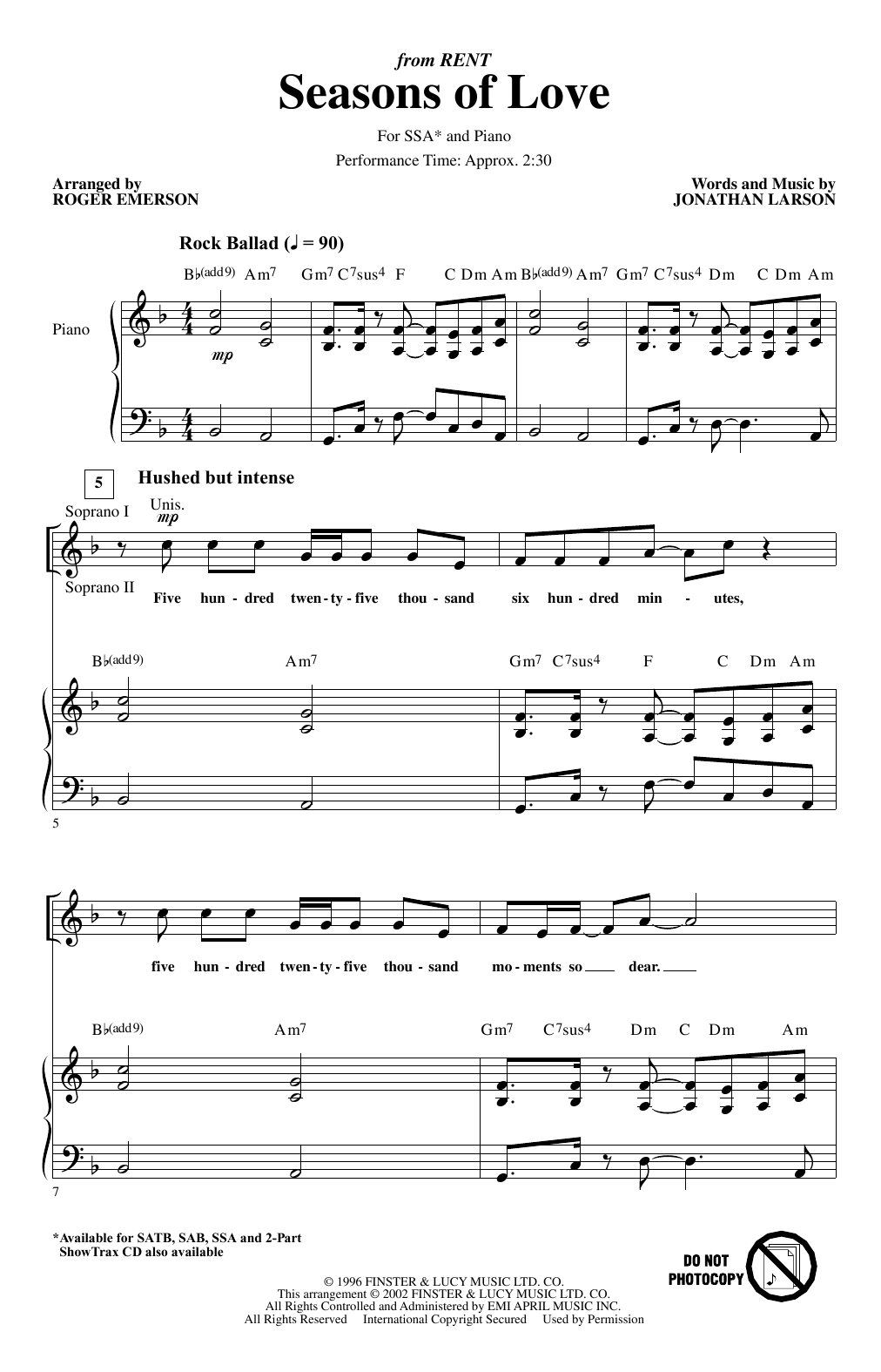 Jonathan Larson Seasons Of Love (from Rent) (arr. Roger Emerson) sheet music notes and chords arranged for SATB Choir