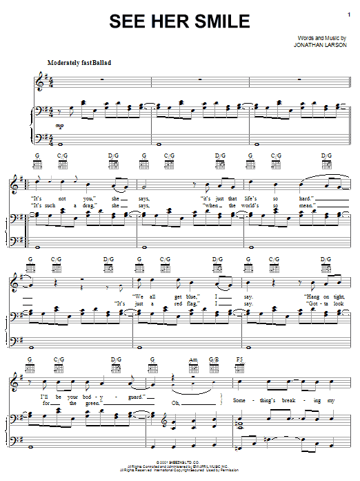 Jonathan Larson See Her Smile (from tick, tick... BOOM!) sheet music notes and chords arranged for Piano, Vocal & Guitar Chords (Right-Hand Melody)