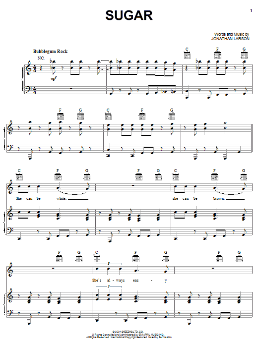 Jonathan Larson Sugar (from tick, tick... BOOM!) sheet music notes and chords arranged for Piano, Vocal & Guitar Chords (Right-Hand Melody)