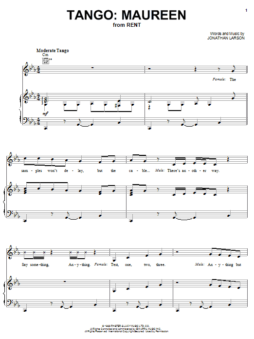 Jonathan Larson Tango: Maureen sheet music notes and chords arranged for Easy Piano