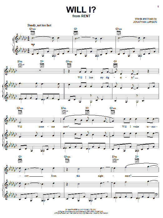 Jonathan Larson Will I? sheet music notes and chords arranged for Piano, Vocal & Guitar Chords (Right-Hand Melody)