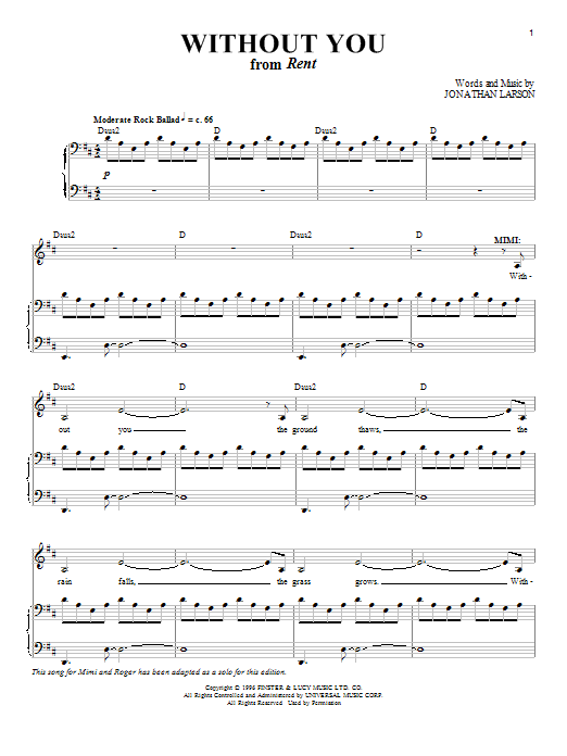 Jonathan Larson Without You sheet music notes and chords arranged for Pro Vocal
