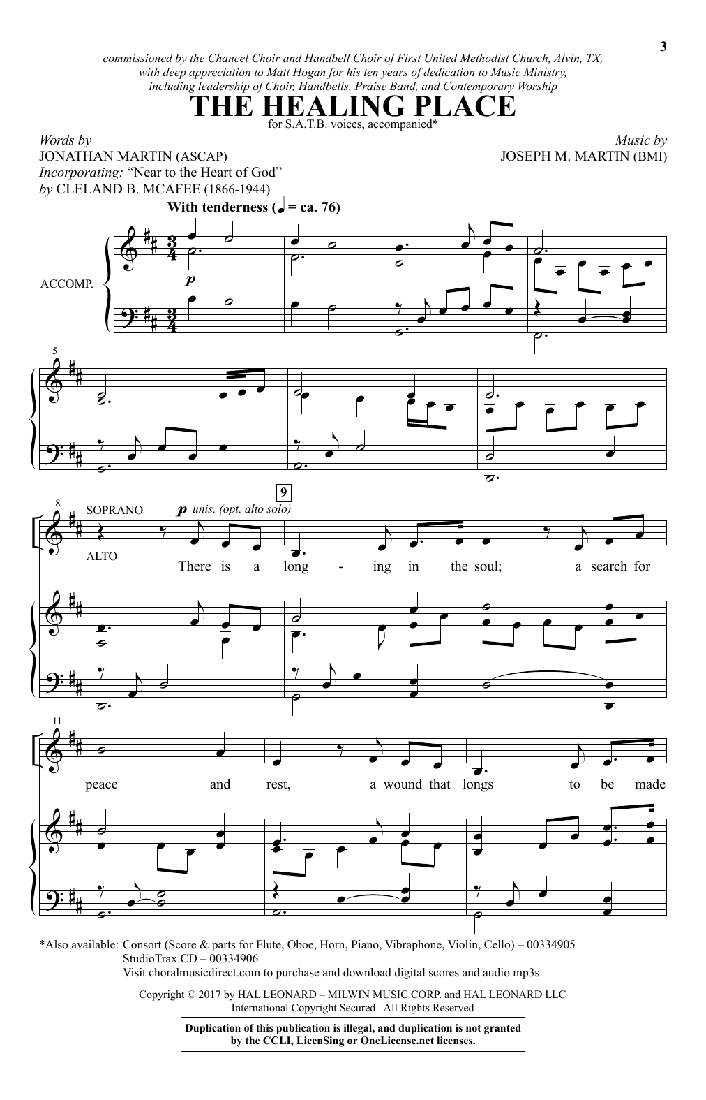 Jonathan Martin & Joseph M. Martin The Healing Place sheet music notes and chords arranged for SATB Choir