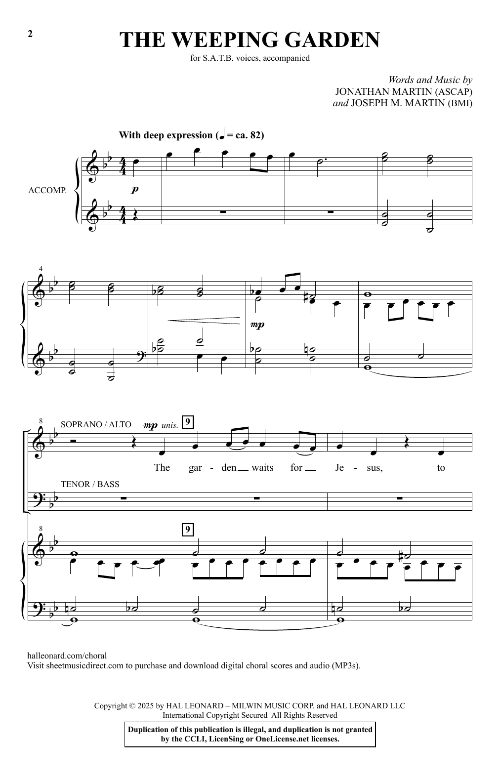 Jonathan Martin and Joseph M. Martin The Weeping Garden sheet music notes and chords arranged for SATB Choir