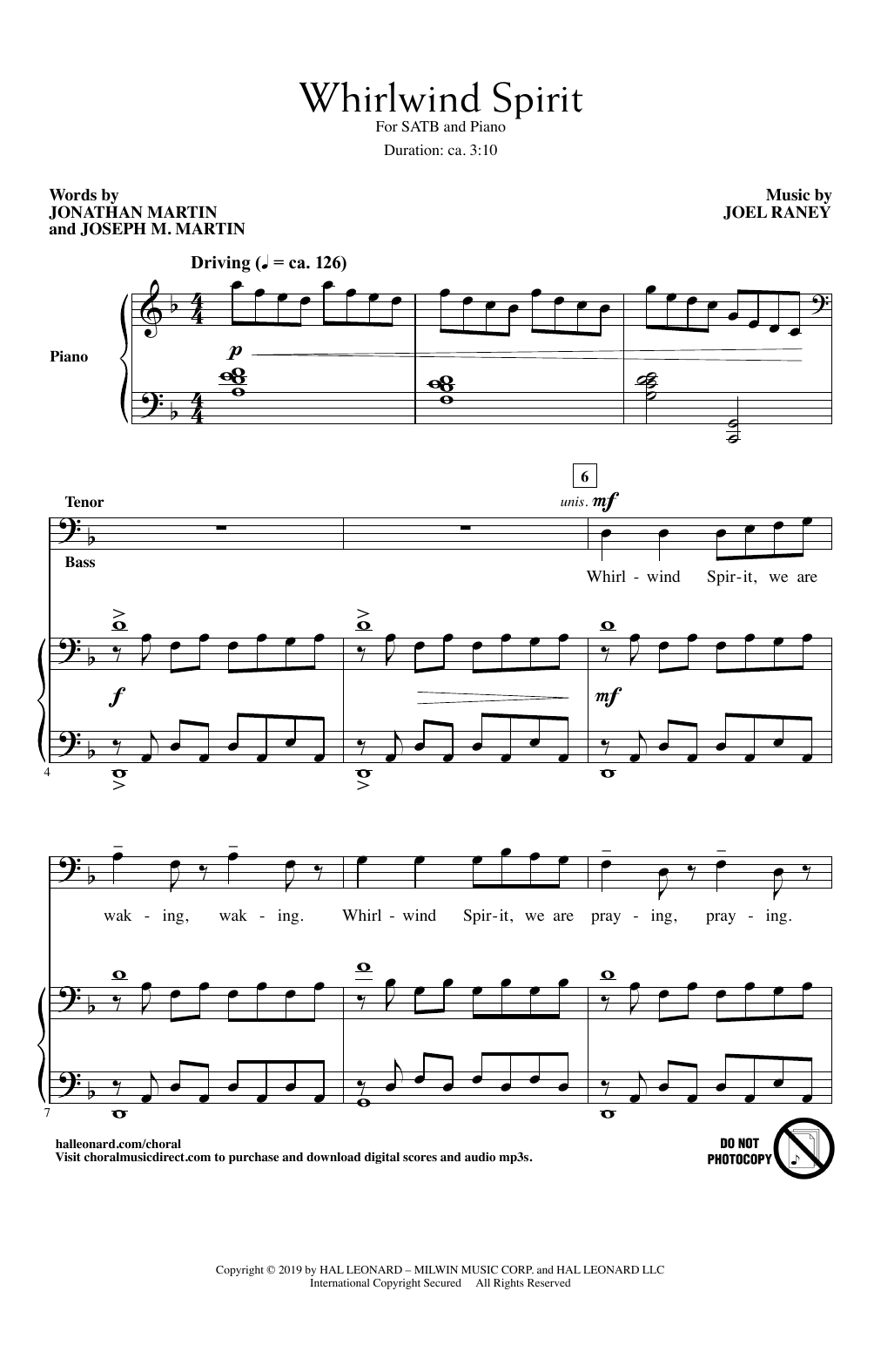 Jonathan Martin, Joseph M. Martin and Joel Raney Whirlwind Spirit sheet music notes and chords arranged for SATB Choir