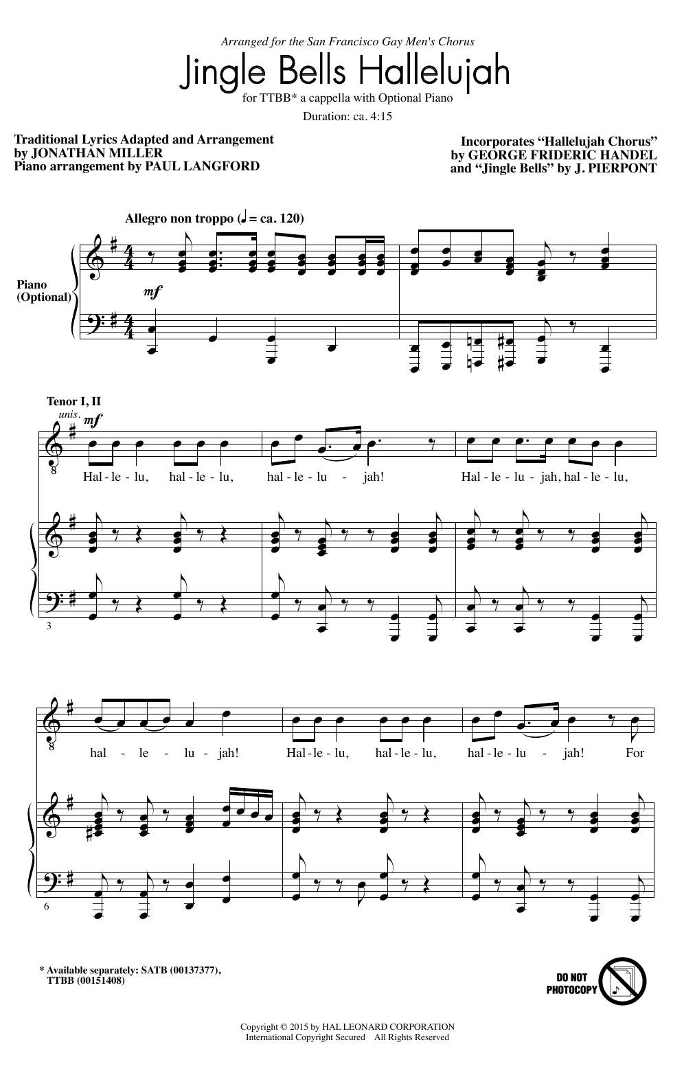 Jonathan Miller Hallelujah Chorus sheet music notes and chords arranged for TTBB Choir