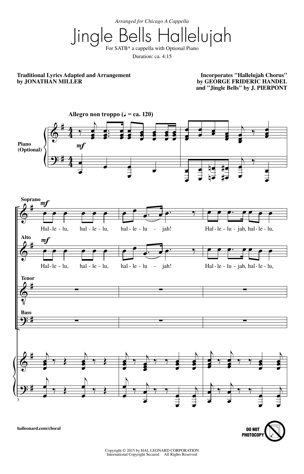 Jonathan Miller Jingle Bell Hallelujah sheet music notes and chords arranged for SATB Choir