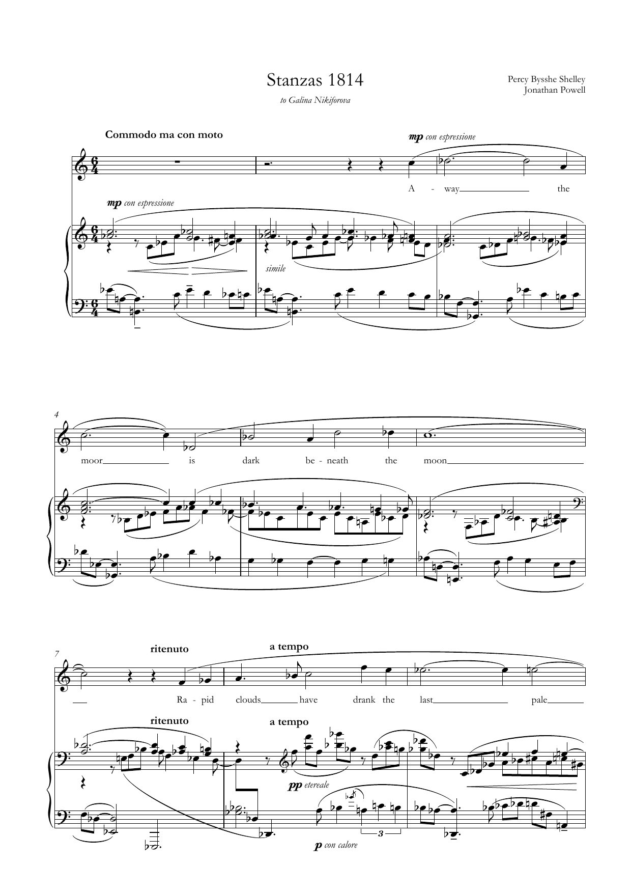Jonathan Powell Stanzas 1814 (for mezzo-soprano and piano) sheet music notes and chords arranged for Piano & Vocal