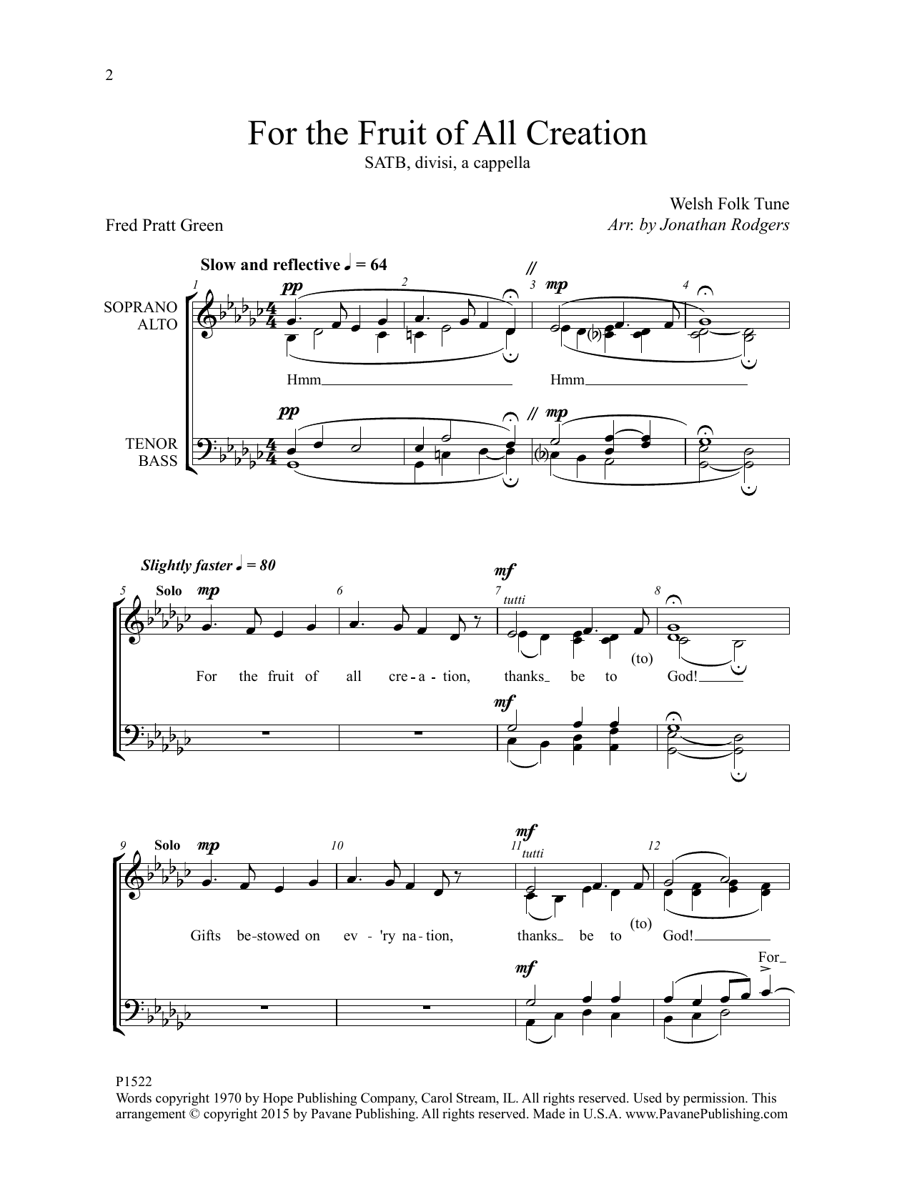 Jonathan Rodgers For the Fruit of All Creation sheet music notes and chords arranged for SATB Choir
