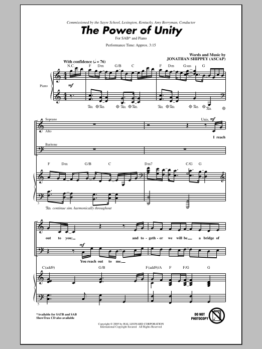 Jonathan Shippey The Power Of Unity sheet music notes and chords arranged for SAB Choir