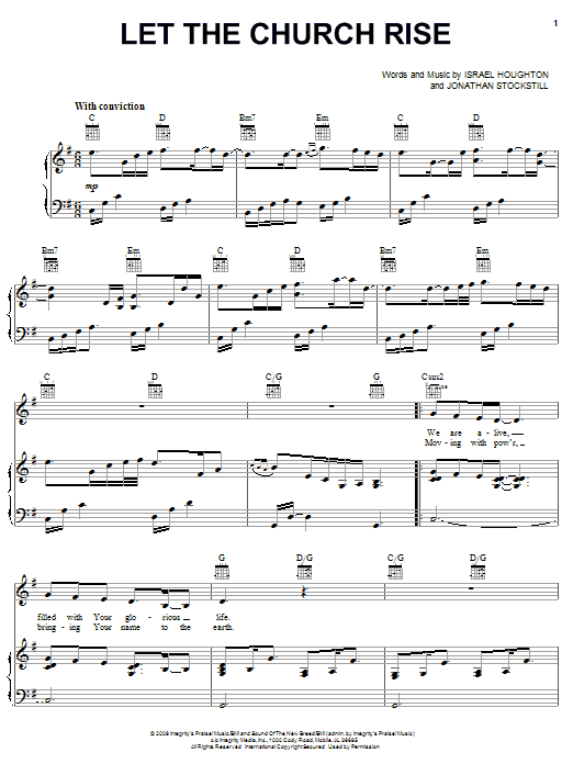 Israel Houghton Let The Church Rise sheet music notes and chords arranged for Piano, Vocal & Guitar Chords (Right-Hand Melody)