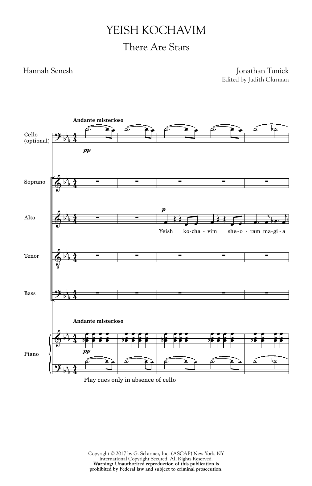 Jonathan Tunick Yeish Kochavim (There Are Stars) sheet music notes and chords arranged for SATB Choir