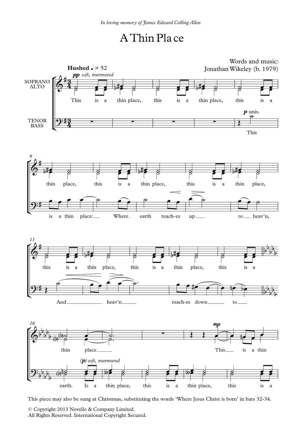 Jonathan Wikeley A Thin Place sheet music notes and chords arranged for Choir