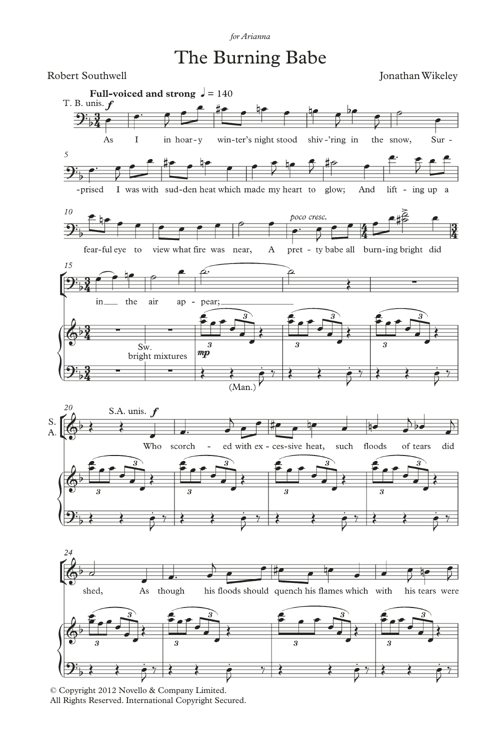 Jonathan Wikeley The Burning Babe sheet music notes and chords arranged for SATB Choir