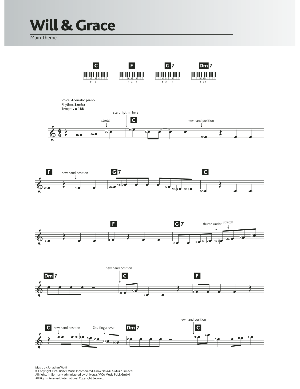 Jonathan Wolff Will And Grace sheet music notes and chords arranged for Piano Chords/Lyrics