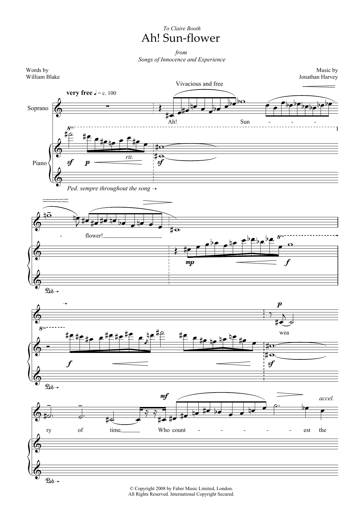 Jonathan Harvey Ah! Sun-flower (for soprano and piano) sheet music notes and chords arranged for Piano & Vocal