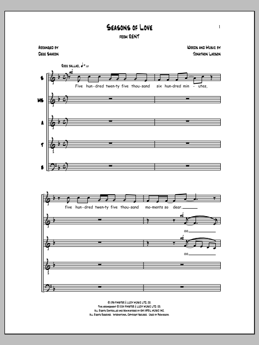 Jonathon Larson Seasons of Love (arr. Deke Sharon) sheet music notes and chords arranged for SSATB Choir