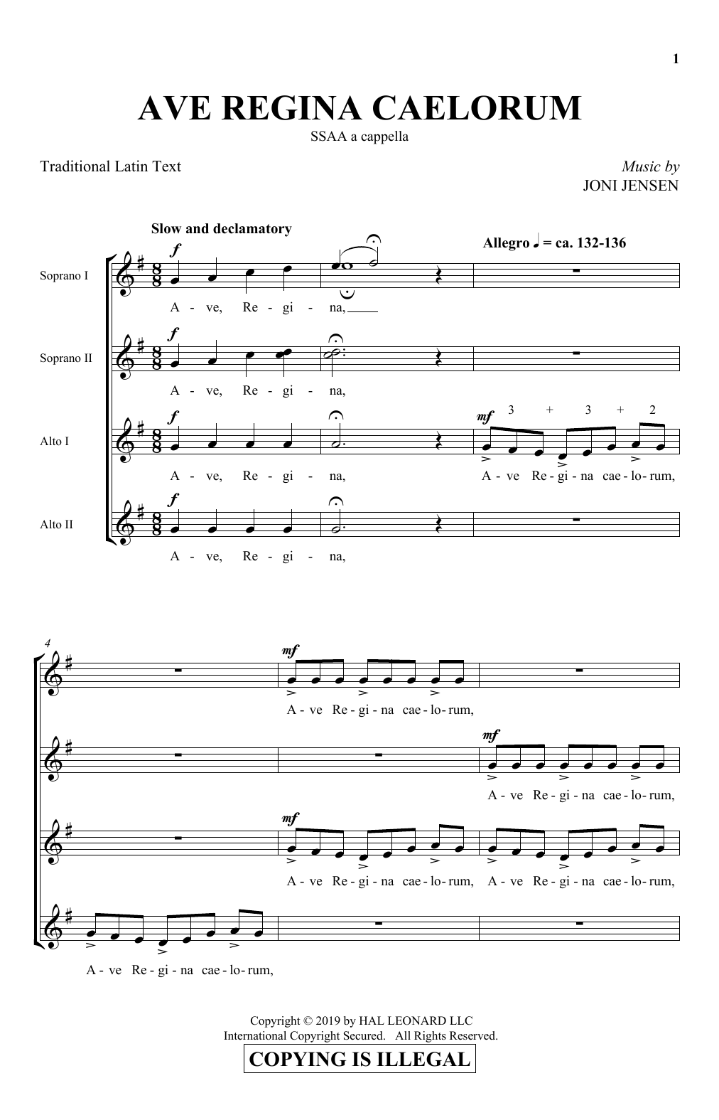 Joni Jensen Ave Regina Caelorum sheet music notes and chords arranged for SSA Choir