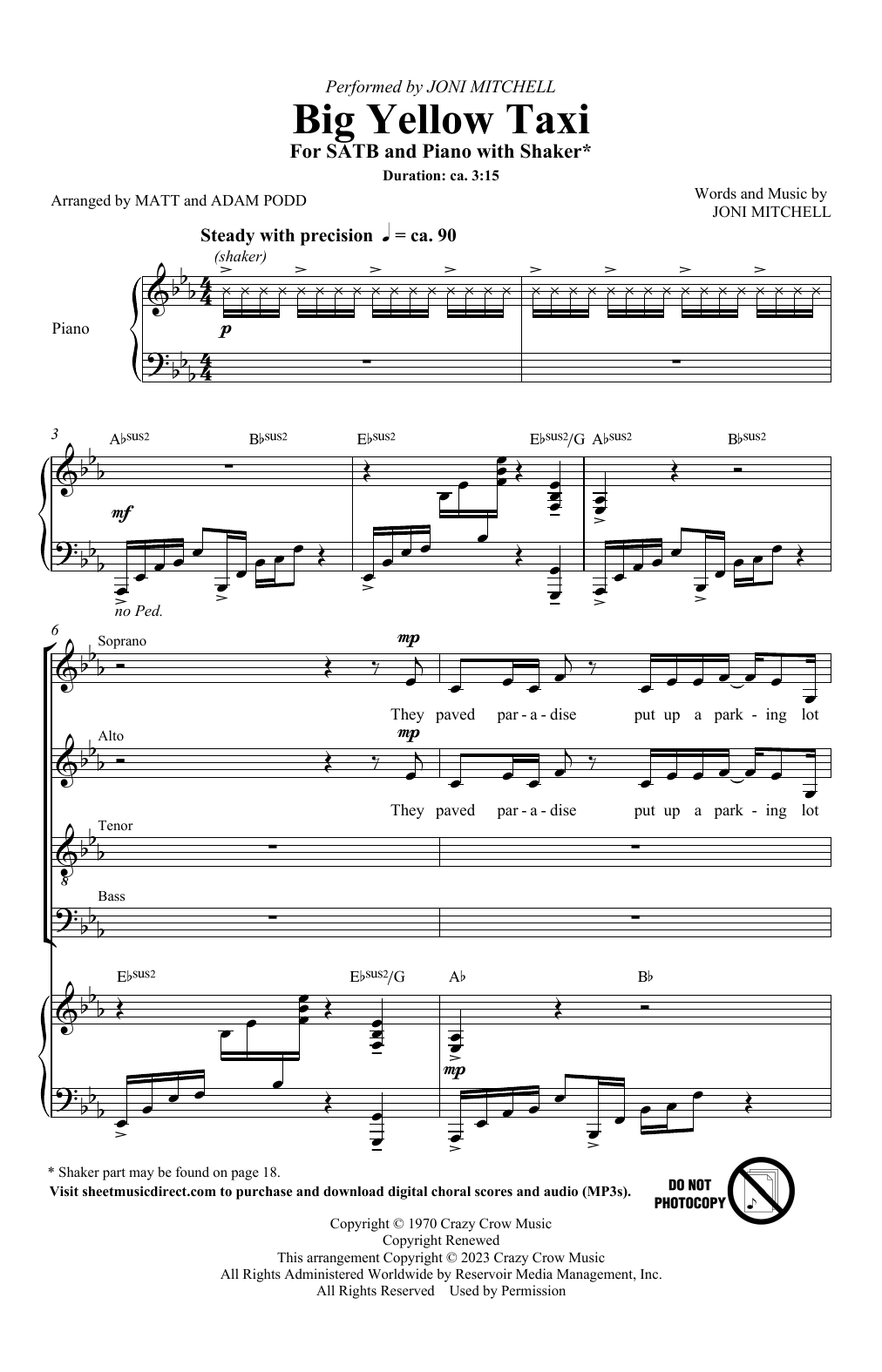 Joni Mitchell Big Yellow Taxi (arr. Adam and Matt Podd) sheet music notes and chords arranged for SATB Choir